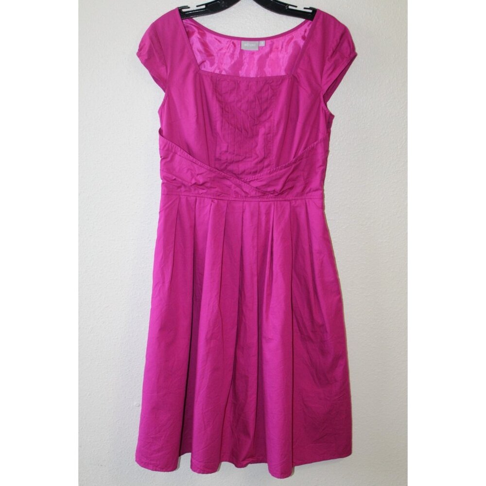 eShakti Womens Pink Pleated Cap Sleeve Cotton Dress M